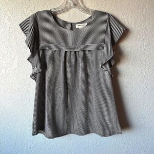 Monteau flutter cap sleeve and pleated front and back